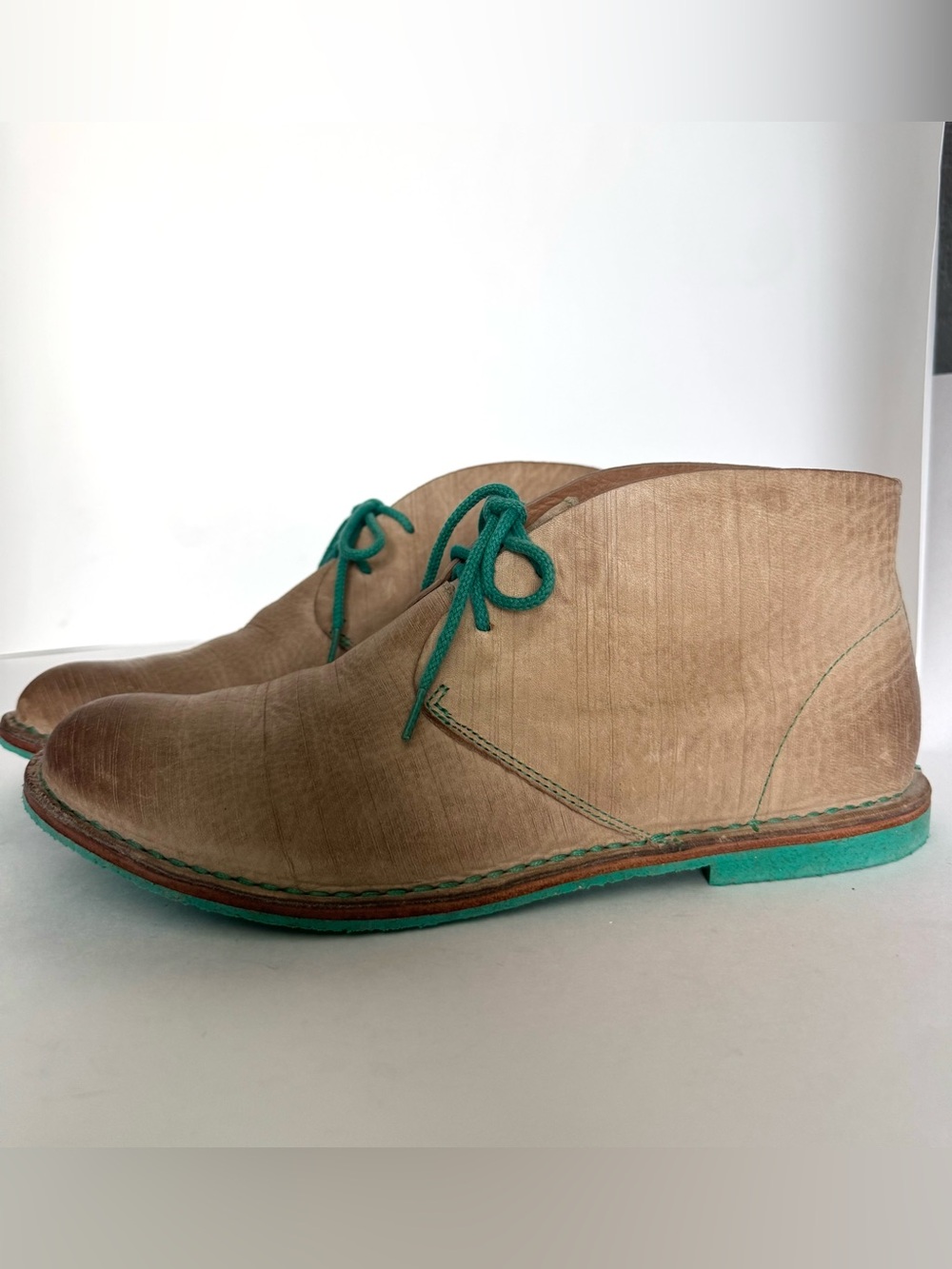 EUC Cole Haan Nike Air Leather Desert Chukka Boots Taupe Tan Turquoise US 10.5B - Picture 5 of 11